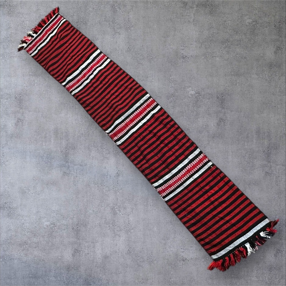 Handmade Ethiopian Dorze Cotton Scarf Netela Red Black Tribal Woven Fringe